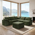 142" Oversized Modular Sectional Cloud Couches for Living Room, Corduroy 6-Seat Large Upgraded Boneless Couch with Ottoman Chaise, Deep Seat, U Shaped Memory Foam Sofa-in-a-Box, No Assembly, Green