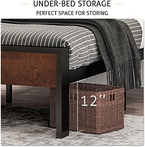 SHA CERLIN 14 Inch King Size Metal Platform Bed Frame with Wooden Headboard and Footboard, Mattress Foundation, No Box Spring Needed, Large Under Bed Storage, Mahogany