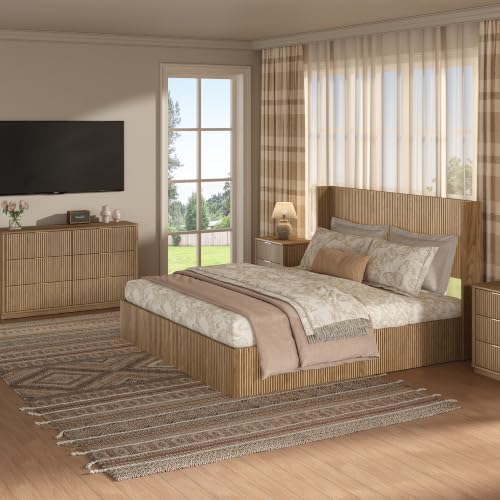 VMU Fluted King Size Platform Bed Frame with Lift up Storage