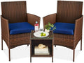 Best Choice Products 3-Piece Outdoor Wicker Conversation Bistro Set, Space Saving Patio Furniture for Garden w/Side Table - Brown/Navy