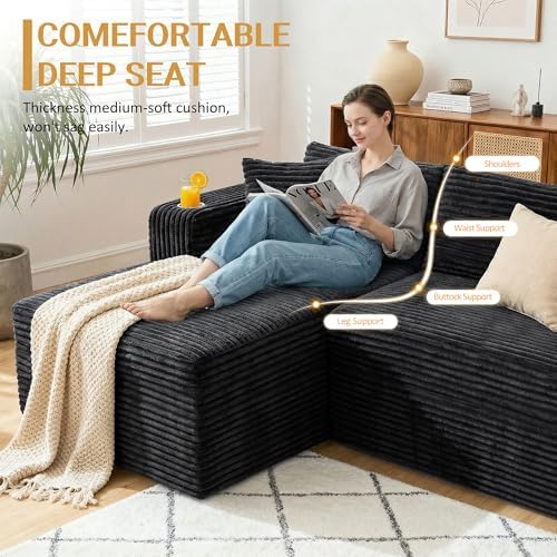JAMFLY 103" Modular Sectional Sofa for Small Spaces, No Assembly, Black
