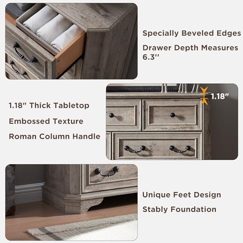 T4TREAM Farmhouse 7 Drawers Dresser for Bedroom, 54" Wide Wood Rustic Chest of Drawers with Natural Texture, Vintage Design, Storage Dressers Organizer for Bedroom, Living Room Light Rustic Oak