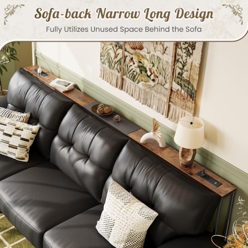 Huuger Narrow Console Table with Power Outlets & USB-C, Rustic Brown