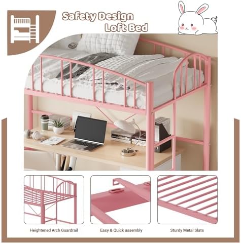 Garvee Loft Bed Twin Size with Ladde and Arched Guardrail for Kids, Adults