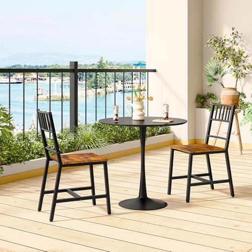 HOOBRO Dining Chairs Set of 4, Wooden Kitchen Chairs with Metal Frame, Industrial Dining Chairs with Back, Easy to Assemble, Farmhouse Dining Chairs for Living Room, Rustic Brown and Black BF39CDP401