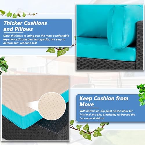 Shintenchi 5 Piece Outdoor Patio Furniture Set with Black PE Rattan, Blue