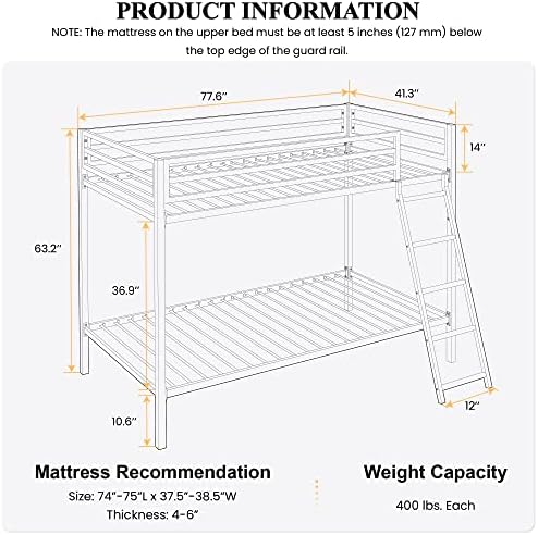 SHA CERLIN Bunk Bed Twin Over Twin Size with Ladder and Guardrail,White