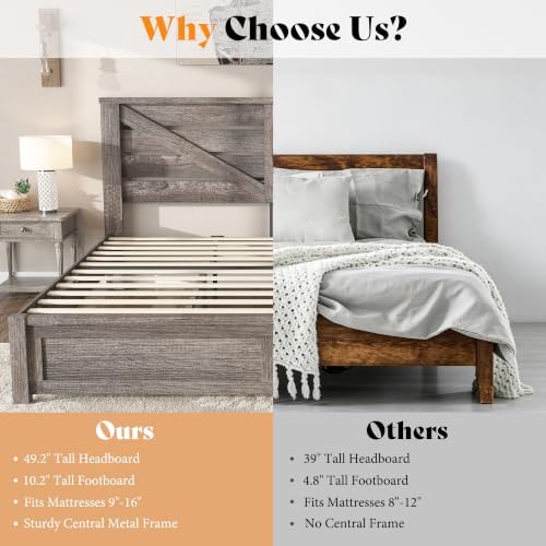 AMERLIFE 5-Piece Farmhouse Bedroom Set, Full Bed Frame & Dresser, Grey
