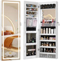 LVSOMT 42.5" Wall Mounted Jewelry Organizer with LED Mirror, White | Lockable Jewelry Cabinet for 30 Ring Slots, 96 Earring and 20 Necklace Hooks, Gift for Women, Girls