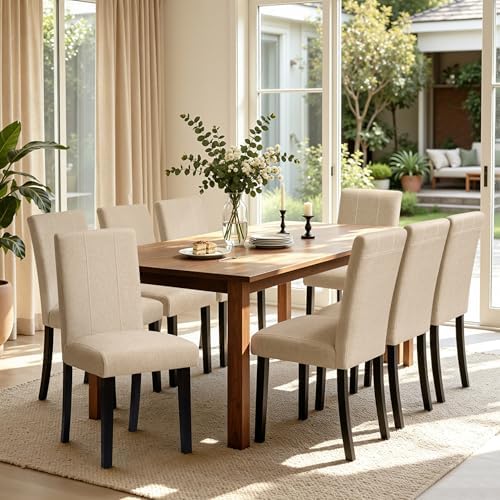HOMYZOO Dining Chairs Set of 8, Upholstered Dining Room Chairs with Padded Seat & Solid Wood Legs, Modern Farmhouse Kitchen Chairs for Living Room/Restaurant/Cafe, Oatmeal