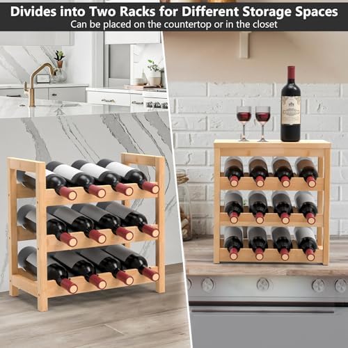 24 Botttle Wine Rack Freestanding Floor 6 Tier Bamboo Wine Rack Storage