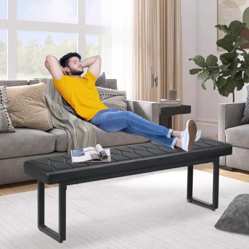 STHOUYN Black Faux Leather Benches Set of 2, 58 Inch Padded Seats