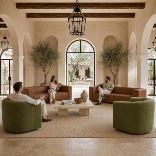 4-Piece Living Room Set, 2 Faux Leather Sofas + 2 Swivel Chairs