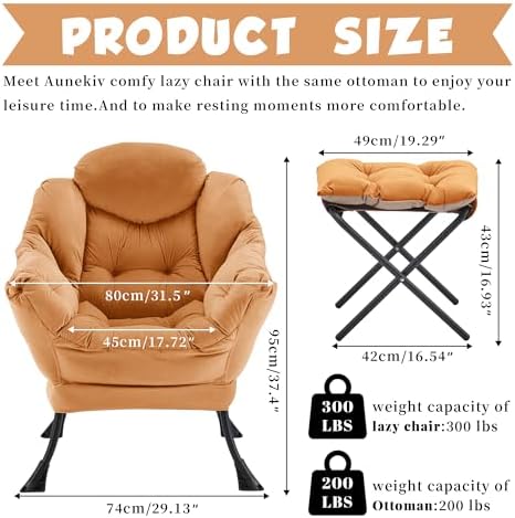 Lazy Chair with Ottoman, Comfy Reading Chair, Orange