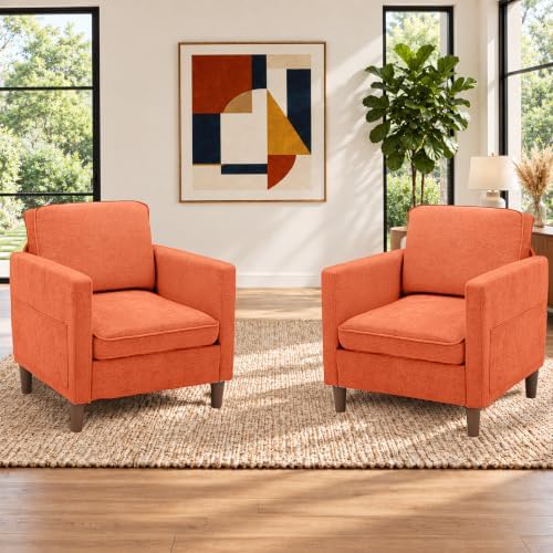 Accent Chair Set of 2, Living Room Chairs, Chenille Reading Armchair