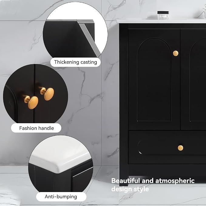 LUMISOL 48" Bathroom Vanity with Sink, Modern Single Bathroom Vanity with 4 Soft-Closing Doors & 2 Drawers, 48" Bathroom Storage Cabinet with Resin Basin, Black