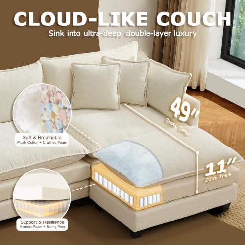 111" Modular Sectional Sofa, L Shaped Cloud Couch with Ottoman