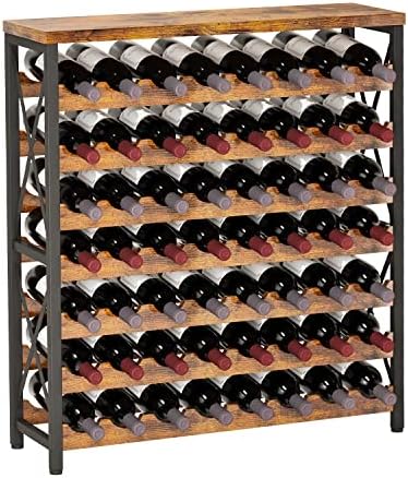 Homeiju 56-Bottle Wine Rack Freestanding Floor, Wooden Wine Storage Shelf, Stackable Wine Rack with Tabletop for Living Room,Kitchen or Wine Cellar