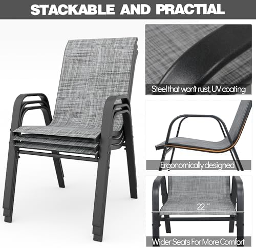 Navy Patio Chairs Set of 4, Stackable Outdoor Dining Chairs for All Weather Textilene Fabric & Metal Frame, Outdoor Chairs Set for Backyard Deck Garden (Dark Blue, Set of 4)