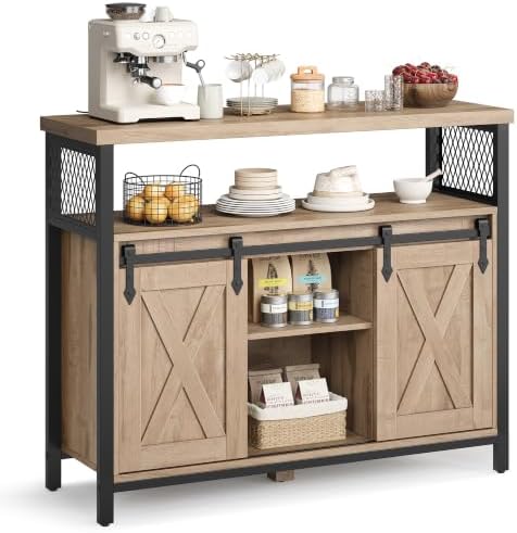 VASAGLE Buffet Cabinet, Coffee Bar with 2 Sliding Barn Doors