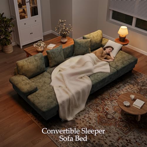 Txtin's Sleeper Sofa with Pull Out Bed 112 Inch U Shaped Sectional Couch
