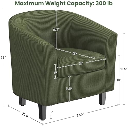 Topeakmart Corduroy Fabric Accent Chair Set of 2, 300 lb Cap, Dark Green