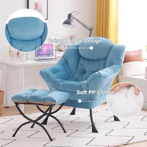 Tiita Lazy Chair with Ottoman, Comfy Reading Accent Chair, Light Blue