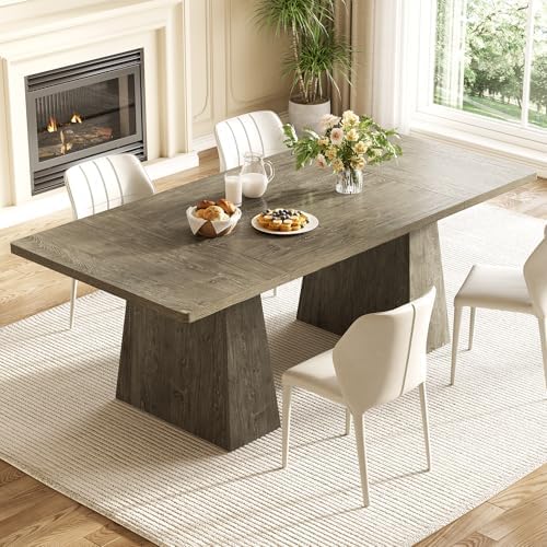 LITTLE TREE Dining Table for 6 People, Wooden Table, Rectangle Furniture with Heavy Duty Legs, Modern Kitchen Table for Home, Dining Room, Grey
