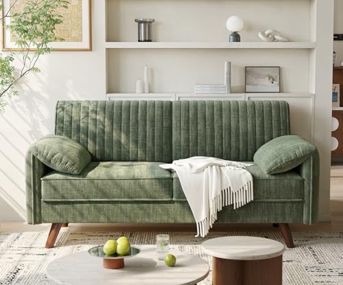 ONBRILL 64.5" Loveseat Sofa, Chenille Loveseat Couch for Living Room, Green