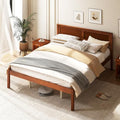 GIANTEX Queen Wood Platform Bed Frame with Headboard, Mid Century Queen Bed Frame with Wood Slat Support, Solid Wood Foundation with 16" Under Bed Storage, No Box Spring Needed, Easy Assembly