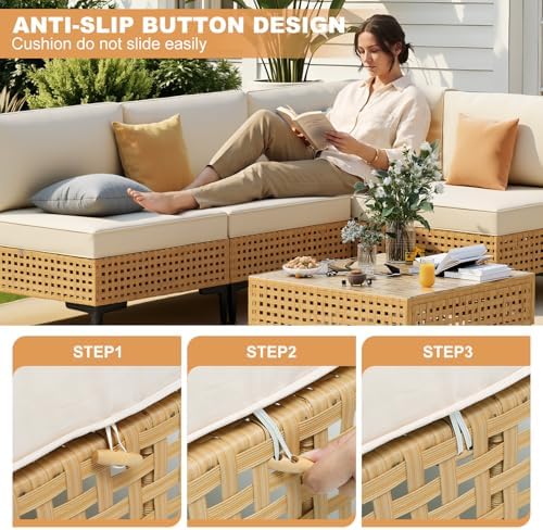 ABCASA 5-Pieces Patio Furniture Set with Non-Slip Cushions & Coffee Table