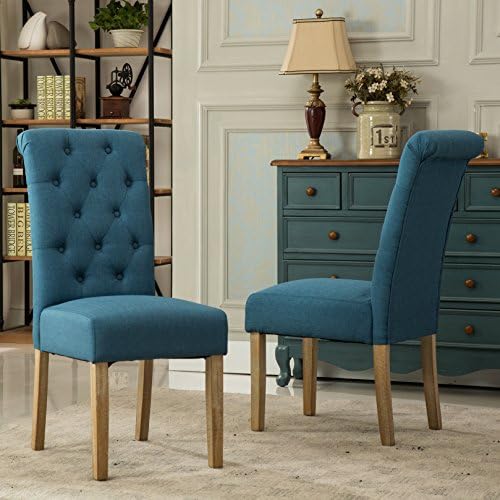 Roundhill Furniture Habit Solid Wood Tufted Parsons Dining Chair (Set of 2), Blue