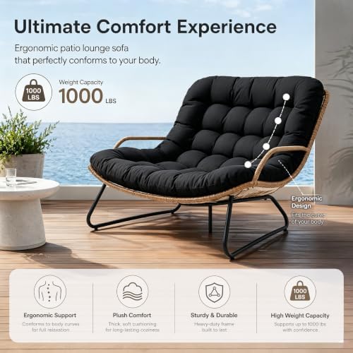 Outdoor Loveseat 2-Seat Wicker Rattan Boho Patio Sofa Black 1PC
