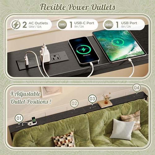 Huuger 110.2 Inch Sofa Table with Power Outlets, 23.9’’-34.4’’ Height Adjustable Range, Behind Couch Table with USB-C Ports, Sofa Tables Narrow Long, Skinny Console Table, for Small Spaces, Black