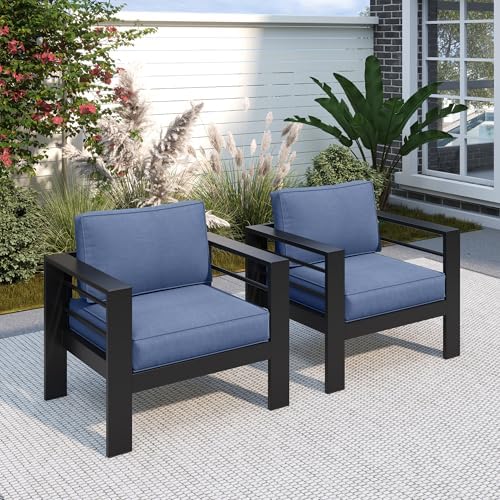 Solaste Aluminum Outdoor Patio Chairs Set of 2, Blue Patio Sofa Set