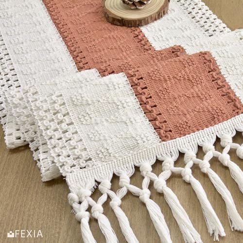FEXIA Boho Table Runner for Home Decor 12x72 Coral Farmhouse Decorations