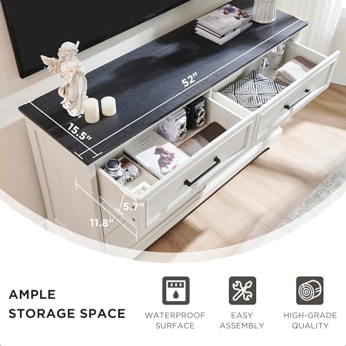 ACCOHOHO 52" Wide Farmhouse 6 Drawer Dresser for Bedroom, Off White