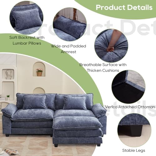 Oprisen 86" Modular Sectional Sofa, Comfy Deep Cloud Couch with Ottoman