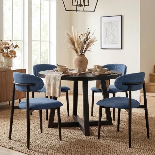 UVV Dining Chairs Set of 6, Metal Kitchen Chairs with Modern Fabric Upholstered for Dining Room, Navy Blue
