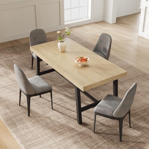 Garvee 63" Industrial Kitchen Table, 6 Seater Dining Table, Natural