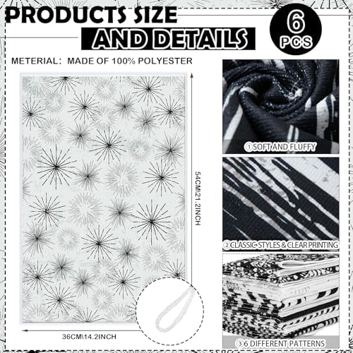 Redbaker 6 Pcs Black White Art Line Hand Towels Abstract Geometric Kitchen