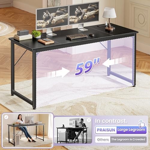 PRAISUN 63 X 24 Inch Computer Desk, Power Outlets, USB-C, Black