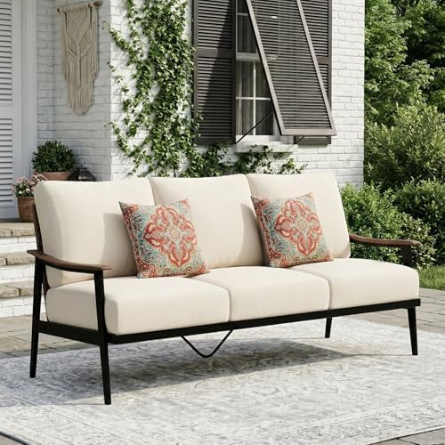 NATURAL EXPRESSIONS 3-Seat Patio Sofa, Wicker Back, Woodgrain Armrest