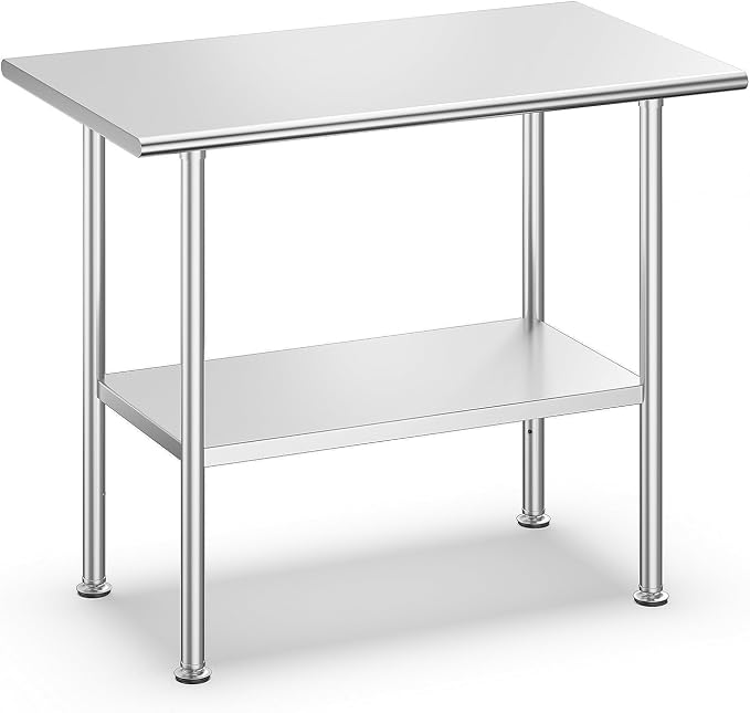 Atelicf NSF Stainless Steel Prep Table 24X36 inch, Rounded Flat Top