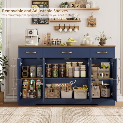 HOSTACK Kitchen Buffet Sideboard Storage Cabinet, Coffee Bar Cabinet, Blue