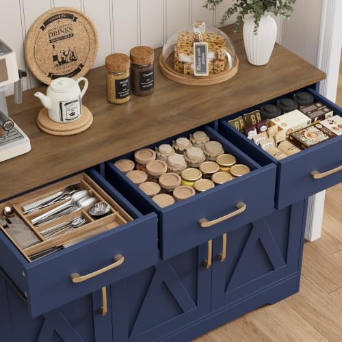 HOSTACK Kitchen Buffet Cabinet with Storage, Sideboard Coffee Bar, Blue