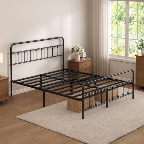 Full Size Metal Bed Frame with Headboard and Footboard,Black