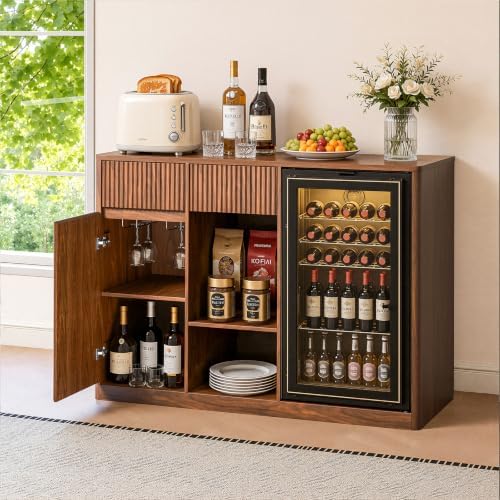 Coffee Bar with Mini Fridge Space,Liquor Wine Mini Bar Cabinet with Storage