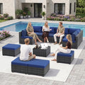 Aoxun Patio Furniture Sets, 11-Piece Outdoor Furniture with Ottoman, Wicker Conversation Set Sectional Sofa for Backyard, Poolside, Garden