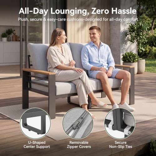Aoxun Patio Furniture Set, Aluminum Outdoor Furniture with Fire Pit Table